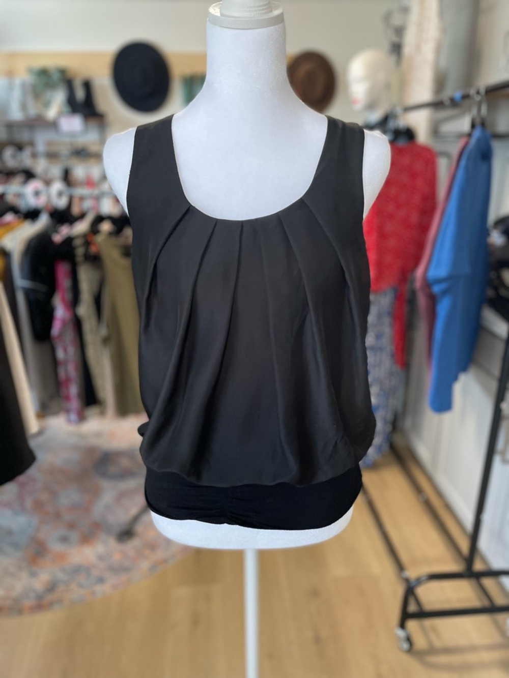 Black Pleated Sleeveless Camisole Tank Top